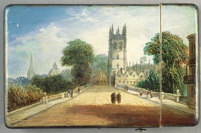 Estuche de tarjetas victoriano, con una escena del Magdalen College, Oxford de Richard Phene and Benjamin W. Spiers